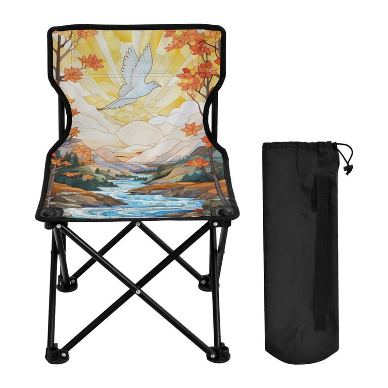 Crane in Autumn Leaves Portable Camping Chair Outdoor Folding Beach Chair Fishing Chair Lawn Chair with Carry Bag Support to 220LBS