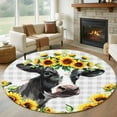 thumbnail image 2 of Round Rugs 7 Ft, Farmhouse Cow Non Slip Area Rugs for Kitchen Bedroom Entryway, Pastoral Sunflower Botanical Gray Plaid Washable Carpet Runner Rug Floor Mats for Bedroom Home Decor, 2 of 9