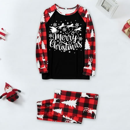 

Christmas Gifts Christmas Women Letter Plaid Print Top And Pants Clothes Set Xmas Family Matching Pajamas Polyester Black Xl