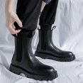 thumbnail image 2 of Botas de hombre estilo Chelsea botines negros trabajo de invierno botines de cuero de caña alta más botas de lana para motocicletas C1175, 2 of 5
