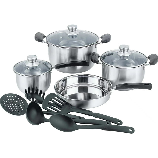 Juego de Cacerolas de Acero Inoxidable Ambient 21 Bateria de cocina con Utensilios de Nylon Plateada