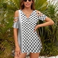 thumbnail image 3 of Palestinian Hatta Kufiya Folk Pattern Womens Summer V Neck Zipper Top Short Sleeve T Shirt Off Shoulder Top Casual Classy Loose Shirts, 3 of 7