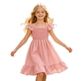 thumbnail image 7 of Girls Ruffle Sleeve Dress Ribbed Knit Top A-Line Casual Dress Kids Summer Dress Pink Size 5-6 Years, 7 of 7