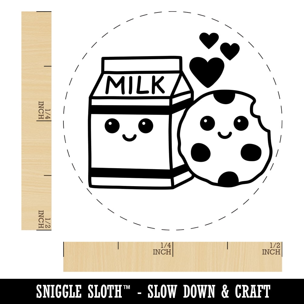 Cute Milk and Cookies Best Friends Love Self-Inking Rubber Stamp Ink Stamper - Fuchsia Ink - Mini 1/2 Inch
