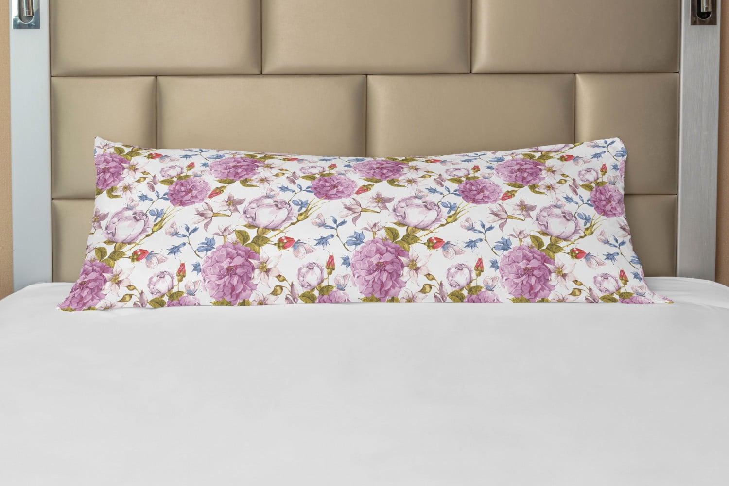 Floral Body Pillow Case Cover with Zipper, Vintage Pastel Spring Scene