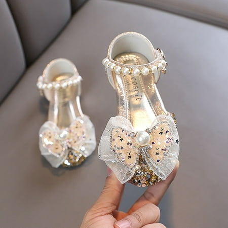 

Cathalem Girls Light up Shoes Bow Metal Pearl Rhinestone Color Matching Gradient Spring Shoes For Girls Girls Size Shoes Gold 4.5 Years