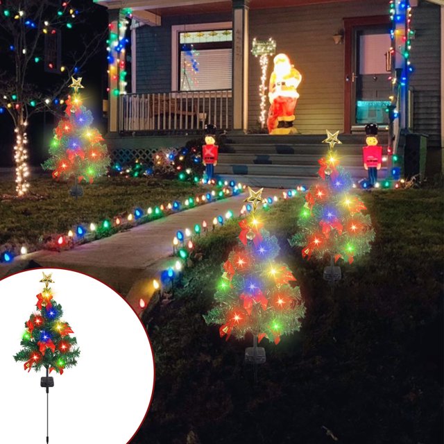 Xihbxyly Lámpara Solar para Árbol de Navidad, Luces Led de Colores, 6 Lazos y 6 Campanas, Decoración Solar para Jardín, Patio, Decoración Navideña, Encendido y Apagado Automático, 82 Cm, Diseño Resis
