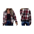 thumbnail image 3 of Chaquetas de Mujer Informales con Cremallera, de Franela A Cuadros, Larga, Holgadas, Ideales para Otoño. Rojo Vino S, 3 of 7