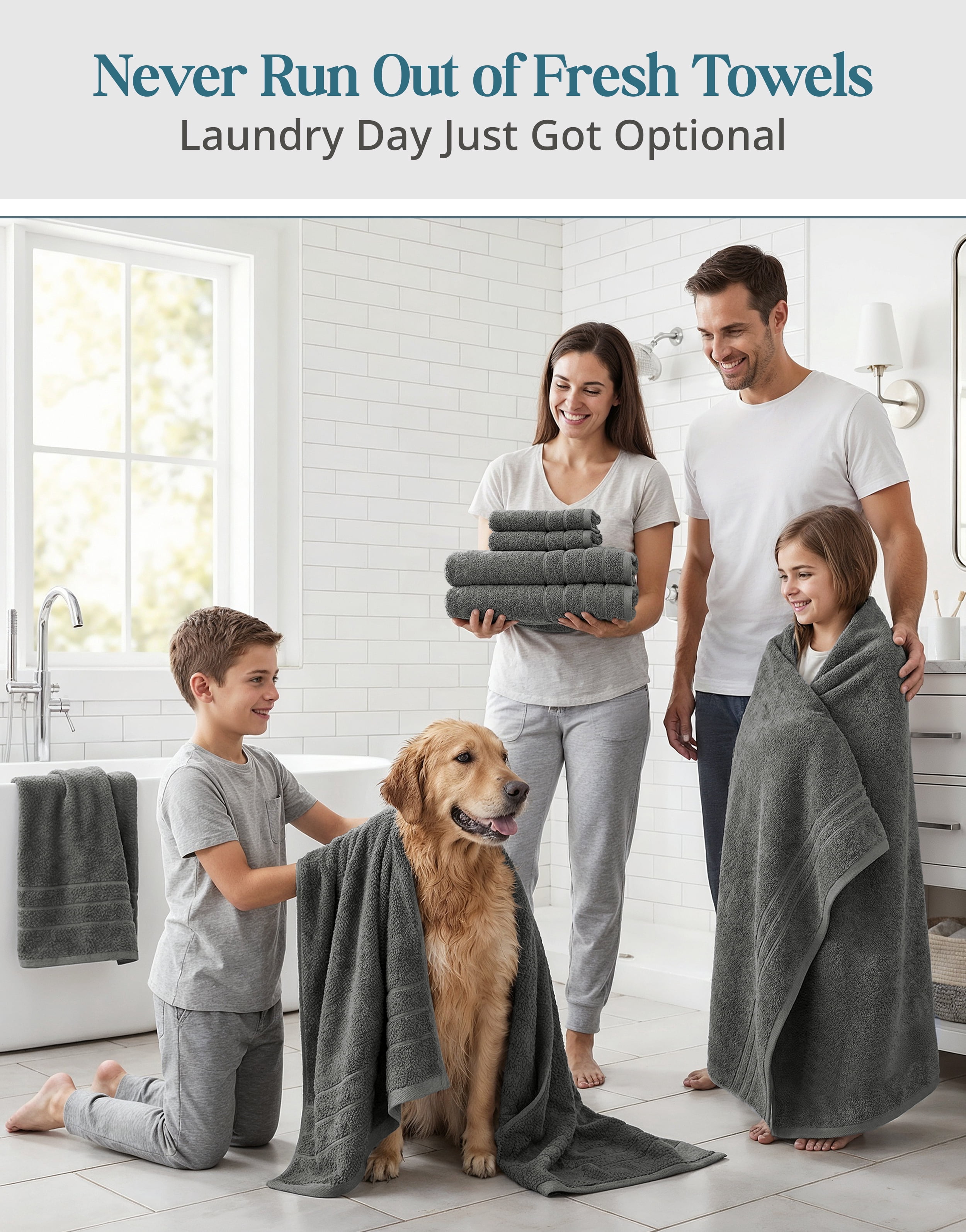 Casa Platino 18 Piece Towel Set, 6 Bath Towels 30x60 inch, 6 Hand Towels & 6 Washcloths, Highly Absorbent Cotton Towels for Bathroom - Ultimate Grey