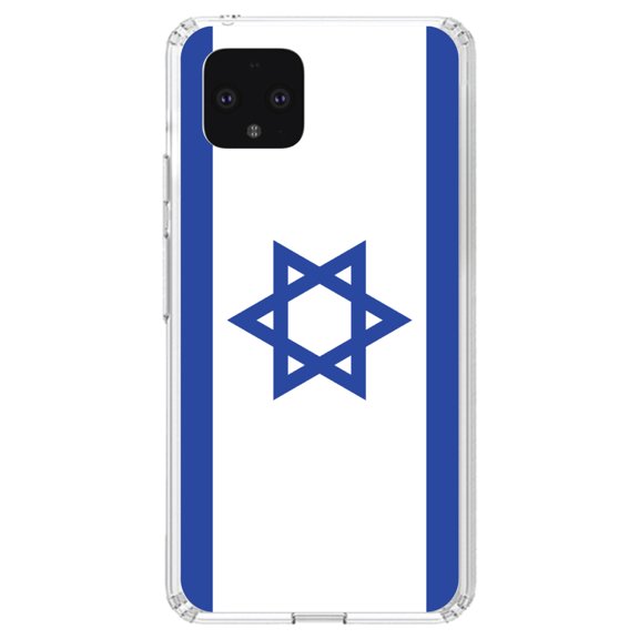 DistinctInk Clear Shockproof Hybrid Case for Google Pixel 4 XL (6.3" Screen) - TPU Bumper, Acrylic Back, Tempered Glass Screen Protector - Israel Israeli Flag - Show Your Love of Israel