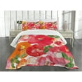 thumbnail image 3 of Ambesonne Flower Quilted Bedspread Set 3 Pcs, Watercolor Style Floral, Queen Size, Red and Orange, 3 of 5