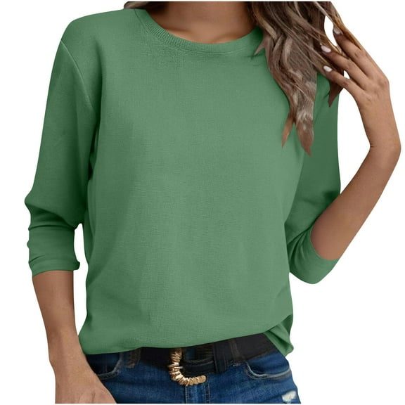 Women's Shirt Long Sleeve Crew Neck Soft Basic Knit Tops Loose Fit Pullover Lightweight Trendy Fall Tee Shirts Outfits (L, Army Green)