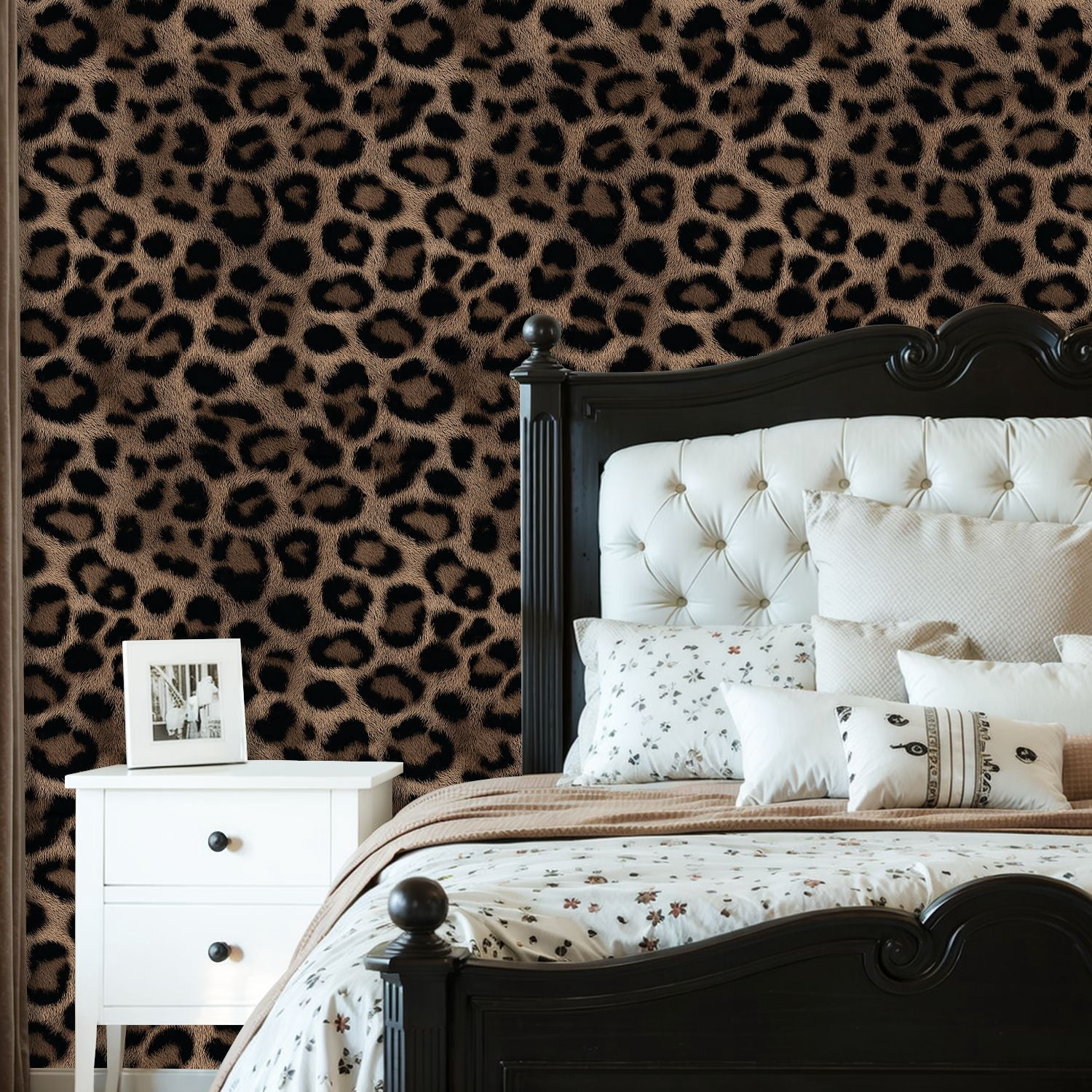 Peel and Stick Wallpaper Leopard Print Brown Black Tones Wall Mural 23.6in x 9.8ft Self Adhesive Removable Wall Paper Renter Friendly Wallpaper for Nursery Bedroom Cabinets