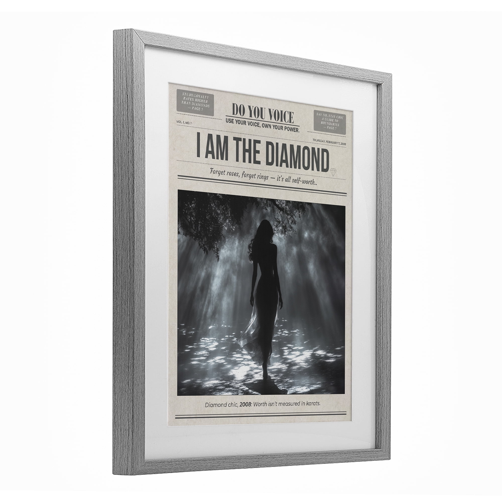 Stupell Industries Diamond Chic Newspaper Gray Framed Print Under Glass, design by A Barefoot Stylist