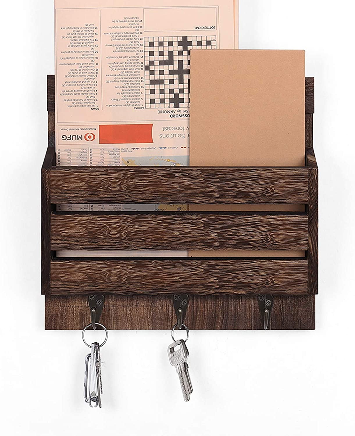 Mail Sorter Wall Mount Mail & Key Holder Organizer with 3 Key Hooks