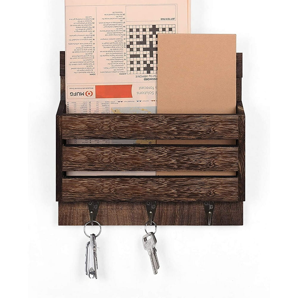 Mail Sorter Wall Mount Mail & Key Holder Organizer with 3 Key Hooks