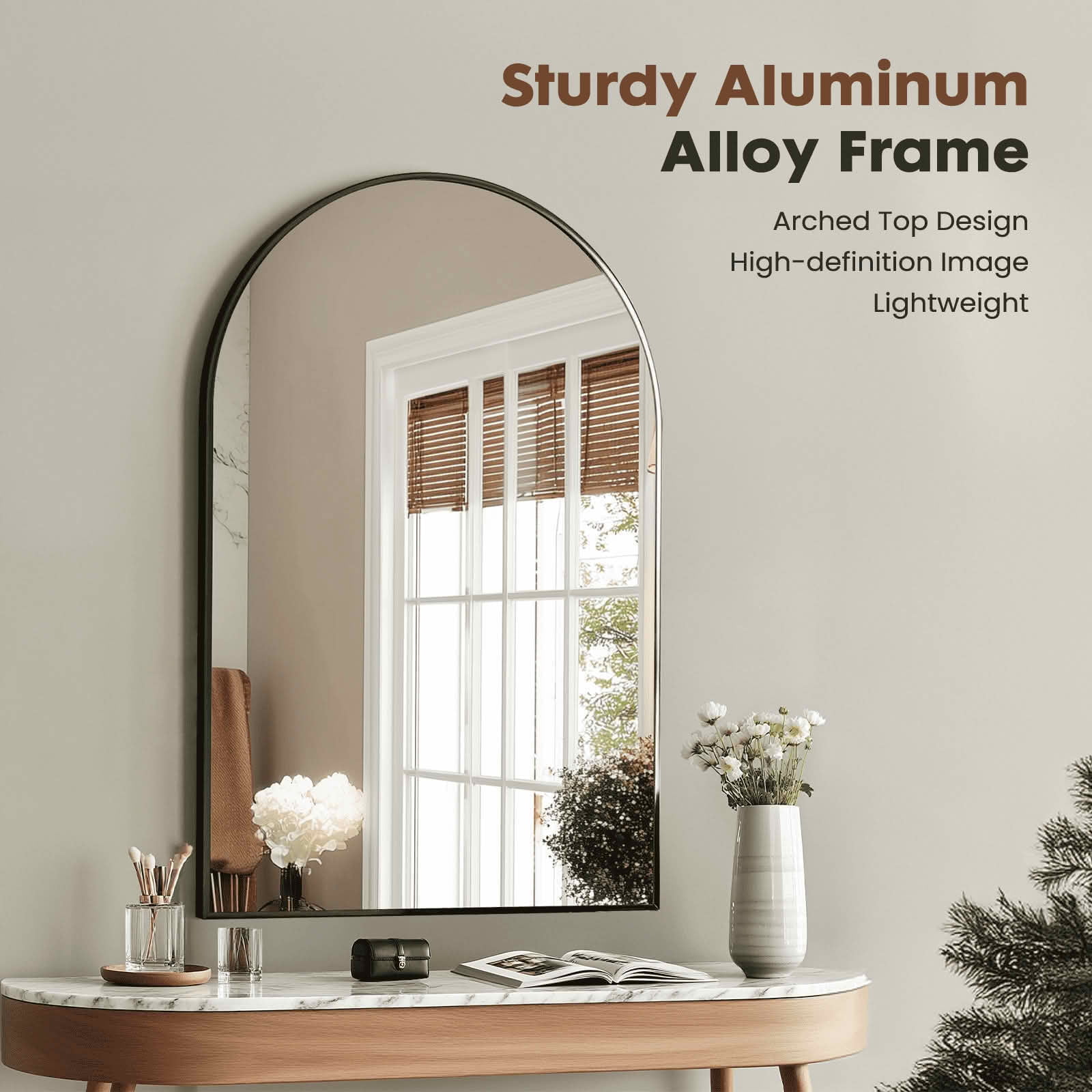 MAYEERTY 24"x36" Arched Bathroom Wall Mirror, Metal Frame, Bedroom Entryway Living Room，Black