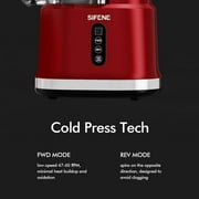 SiFENE Cold Press Juicer Machine, 200W Masticating Juicer with Wide Feed Chute, Easy to Clean, High Juice Yield, Quiet Operation, Slow Juicer for Fruits & Vegetables, Countertop Use, Red