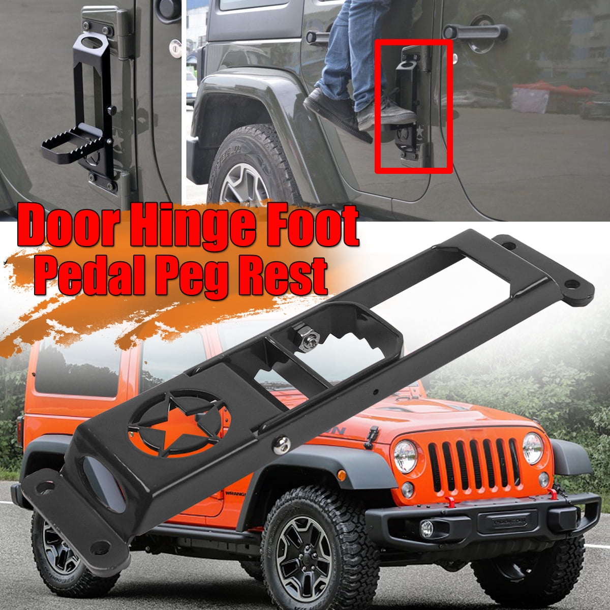 Car Door Hinge Foot Pedal Door Hinge Step Metal Folding Foot Pedal Foot Rest Accessory Fit for Wrangler JK and Unlimited 2007-2017