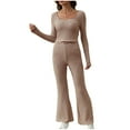 thumbnail image 2 of Women's Stripe Pajama Set with Round Neck Long Sleeve Blouse and Short Pants for Lounge Comfort, 2 of 8