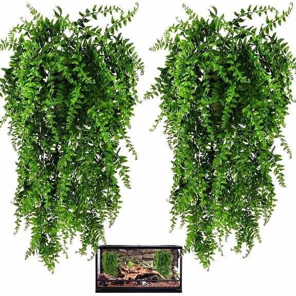 Reptile Plants 2 Pack Fake for Terrarium Hanging Vines for Bearded Dragon Snake
