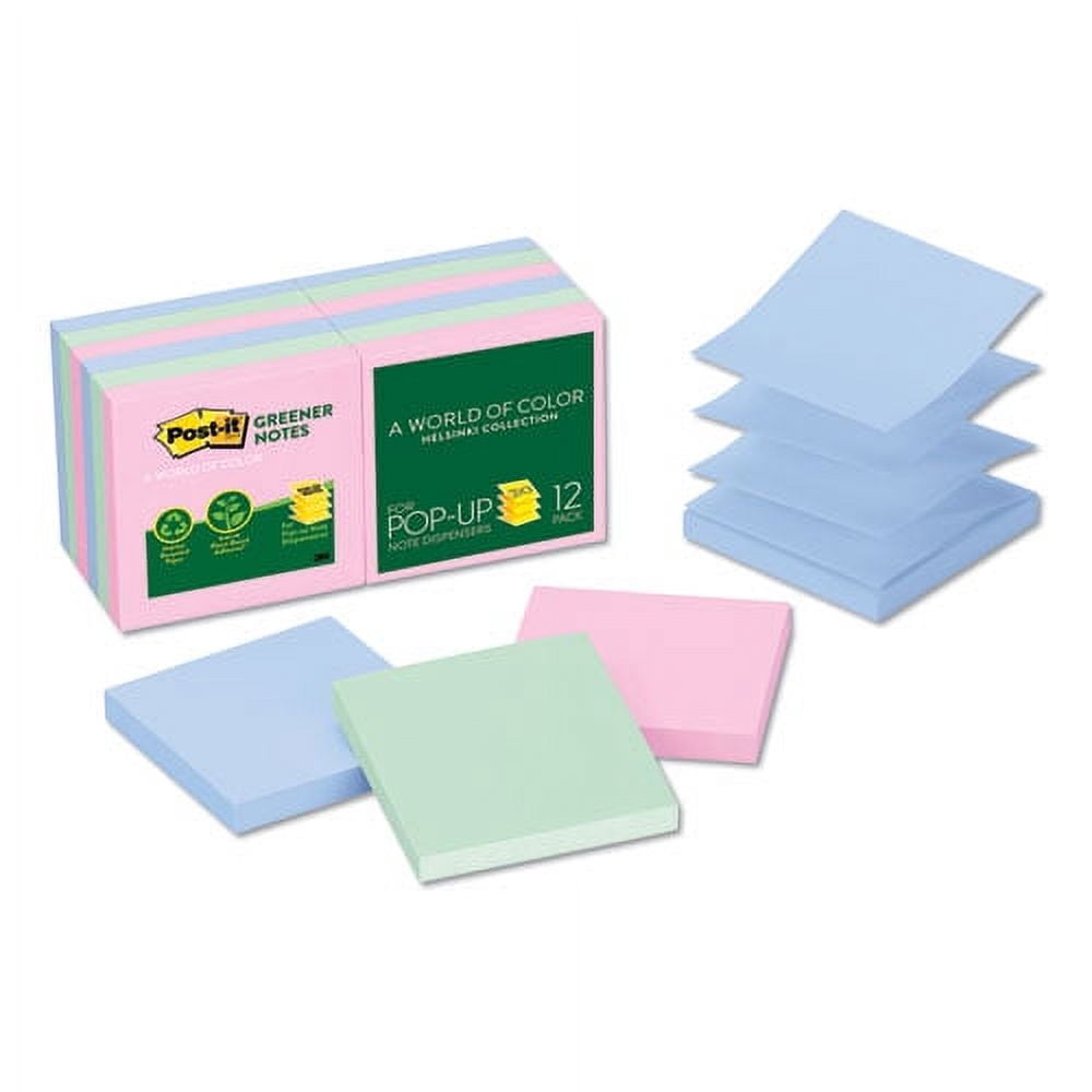 "Recycled Pop-Up Notes, 3 X 3, Assorted Helsinki Colors, 100-Sheet, 12/pack | Bundle of 5 Packs"