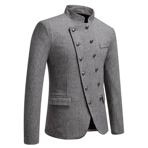 Lovzfmll Men's Blazer Double Breasted Stand Collar Business Formal White, 3XL