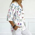 thumbnail image 5 of JULMCOMO Shirts for Women Floral Print 3 Button Notch Neck 3/4 Sleeve Loose Fit Casual Tunic Tops Comfy Summer Shirts Purple Pink S, 5 of 7