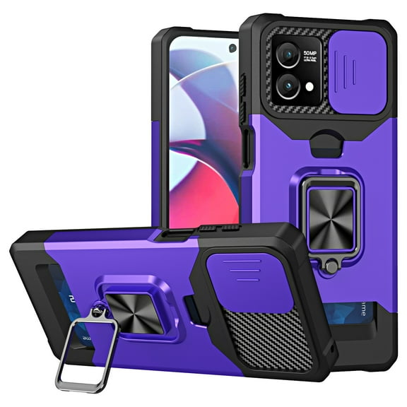 Cowithday for Motorola Moto G Stylus 5G (2023) Case with Card Holder Ring Kickstand Slide Camera Cover Heavy Duty Protection Shockproof Rugged for Moto G Stylus 5G Phone Cases Cover 2023, Purple