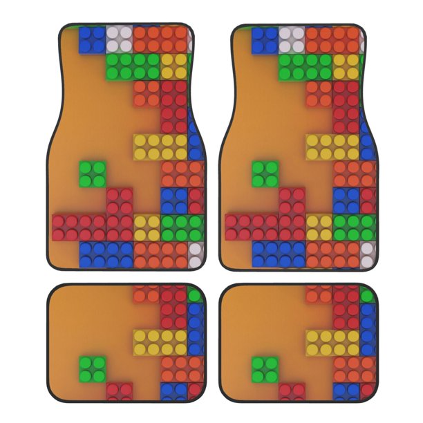 Fotbe Colorful Building Blocks A Juego de 4 Tapetes para Auto con Estampado – Alfombrillas de Goma Reforzada, Diseño Antideslizante, Protección para Todo el Año – Vehículos, Autos, Camionetas y SUVs