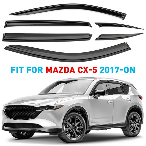 GrandWheel Co Window Deflectors Smoke Tinted Tape-On Side Window Vent Visor Deflectors Rain Guards Compatible with Mazda CX-5 2017-2025 - 6pcs. GW0329