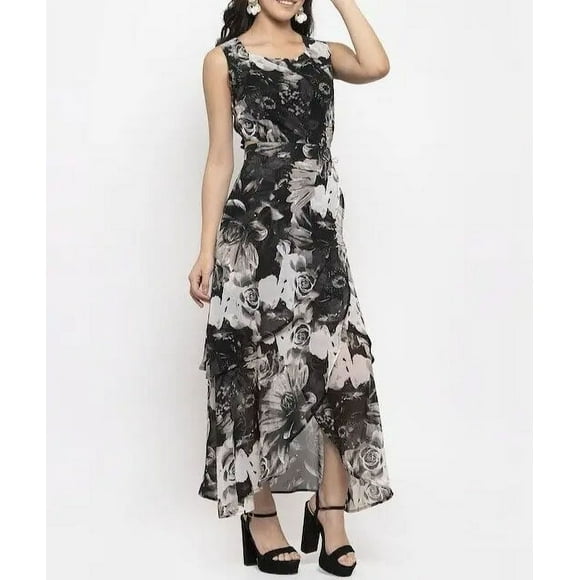 Robe Maxi Imprimée Florale Noire