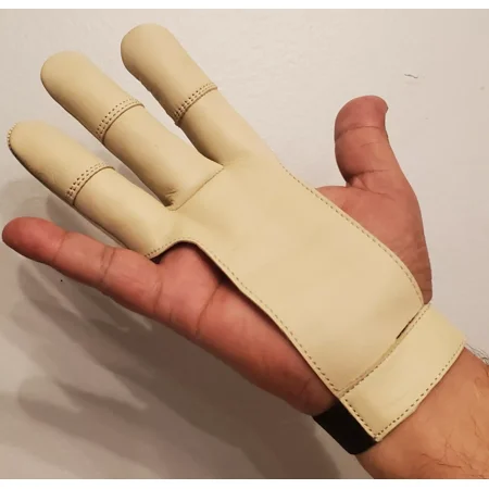 Traditional Archery Shooting 3 Finger Leather Gloves Durable Finger Tabs for Bowstring Release and Comfort Adjustable Shooting Gloves with Elastic Strap