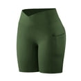 thumbnail image 2 of Plus Size Yoga Shorts with Pockets Womens 1X-5X Crossover High Waist Stretch Soft Workout Short Leggings (XL, Army Green), 2 of 8
