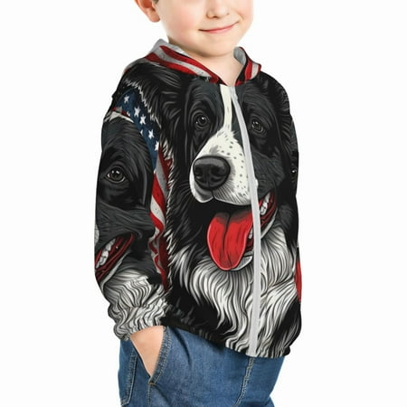 

Uemuo Independence Day Collie Pattern Rash Guard for Boys Girls Long Sleeve Swim Shirts UPF 50+ UV Sun Protection Hooded Fishing Shirt with Pocket for Kid-4 Years