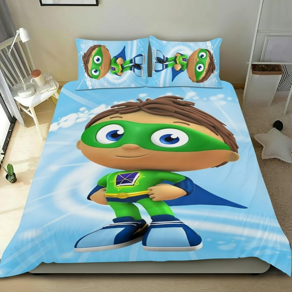 Bedding Set For Super Why Comforter Cover Set Cute Duvet Cover Sets Super Soft For Teens Kids Bedroom Gifts,1 Duvet Cover with 2 Pillowcases Twin 3 Piece