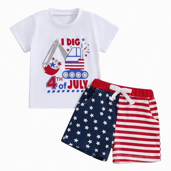 My First 4th of July Baby Boy Outfit Independence Day 4th of July Baby Boy Outfit USA Flag Short Sleeve Shirt Elastic Shorts 2Pcs Toddler Boys Fourth of July Outfits