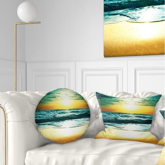 Designart 12" x 20" Multi-color Sea Shore Polyester Throw Pillow
