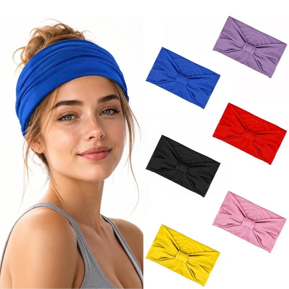 Wide Headbands for Women, Stretch Fabric, Cross-Knotted, in Assorted Colors, 6 Count