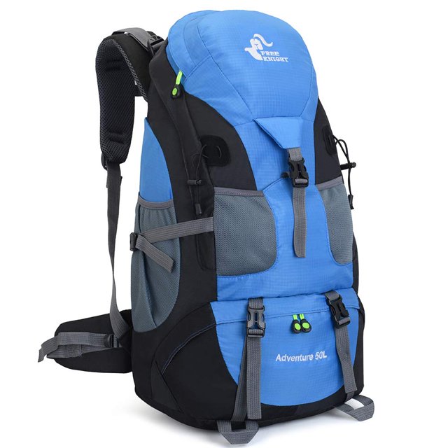 Sac à Dos de Randonnée Léger et Résistant à l'Eau 50L, Sac de Sport Extérieur pour Escalade Camping Tourisme, Bleu Clair