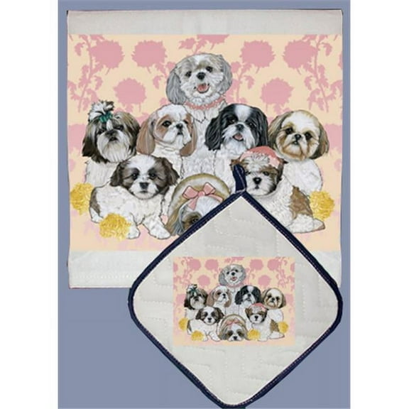Pipsqueak Productions DP538 Dish Towel and Pot Holder Set - Shih Tzu