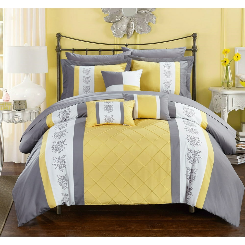 8-Piece Dalton Pin tuck-Pieced Color Block Embroidery Twin Bed In a Bag ...