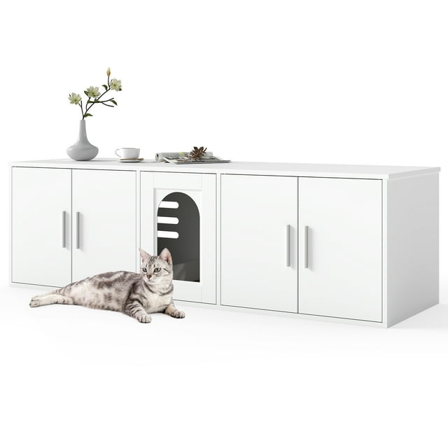 Gymax 58'' Hidden Cat Washroom Furniture w/ Double Rooms Sisal Scratching Mat
