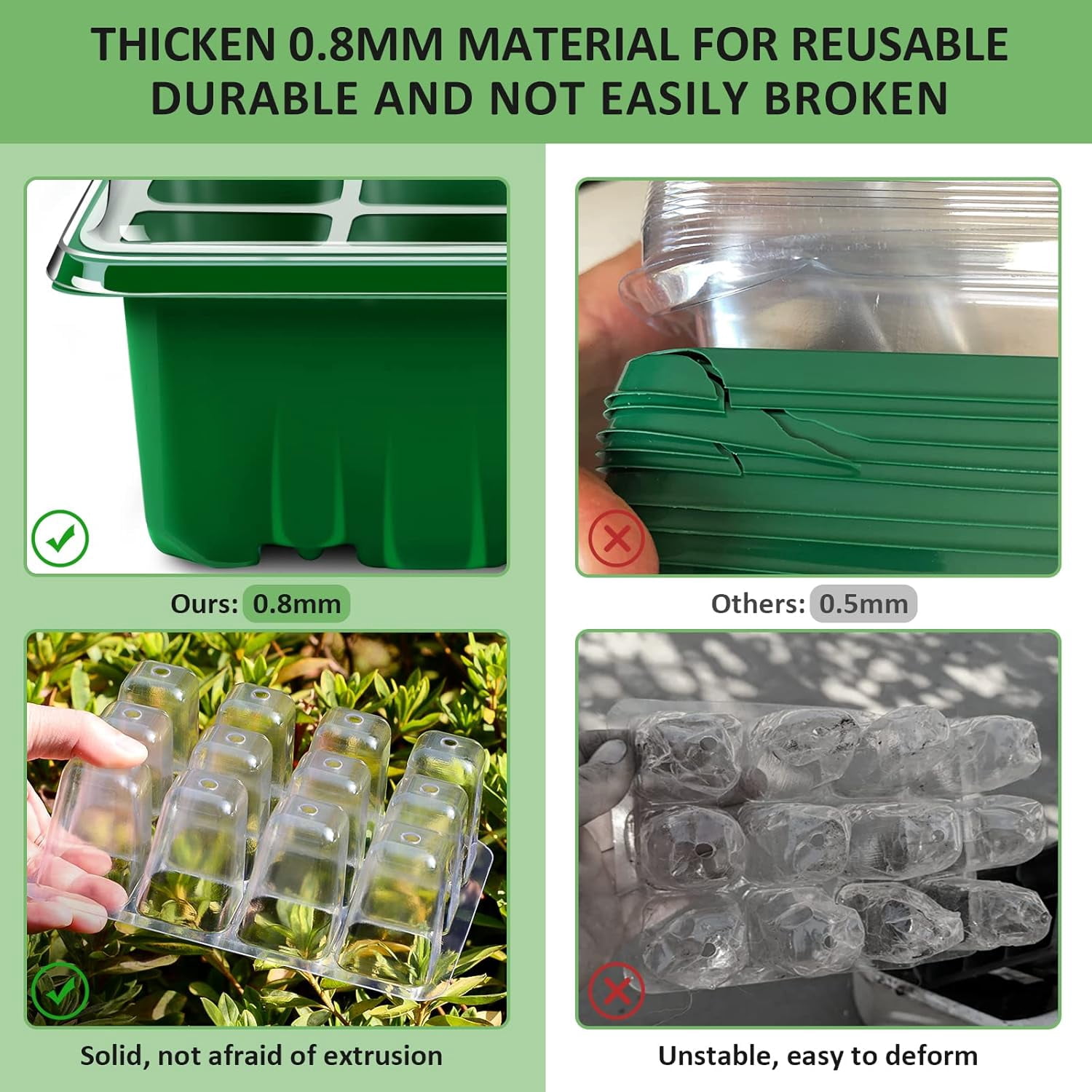 Seed Starter Tray, 10 Pack 120 Cells Thicken Kit with Lids Humidity Dome Starter Trays for Indoor Gardening Plant