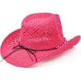 thumbnail image 5 of Straw Cowboy Hat for Women with Beaded Trim and Shapeable Brim, FUCHSIA, 5 of 7
