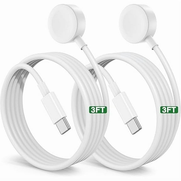 2Pack Upgraded for Apple Watch Charger Cable, 3FT USB C to Magnetic Wireless Fast i-Watch Charging Cord [Portable], Compatible with iWatch Series Ultra10/9/8/7/6/SE/SE2/5/4/3/2 - White