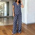 thumbnail image 4 of hoksml Women's Polka Dot 2 Piece Outfit, V Neck Cap Sleeve Top and Elastic Waist Wide Leg Pants Casual Lounge Set, 4 of 6