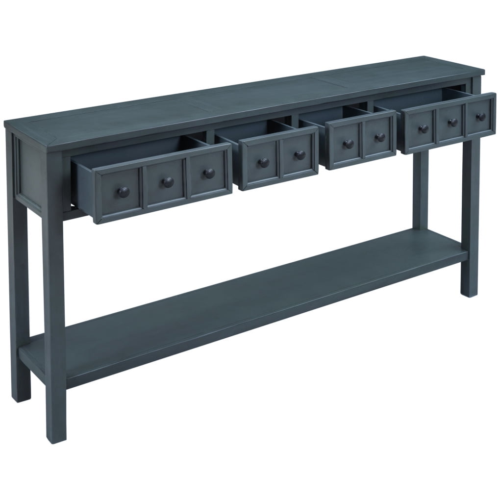 Console Table, Console Tables for Entryway with 4 Drawers and Open Storage Shelf, 60" Long Sofa Table in Solid Wood, Narrow Console Table for Living Room, Couch, Hallway, Kitchen Counter, Navy Blue