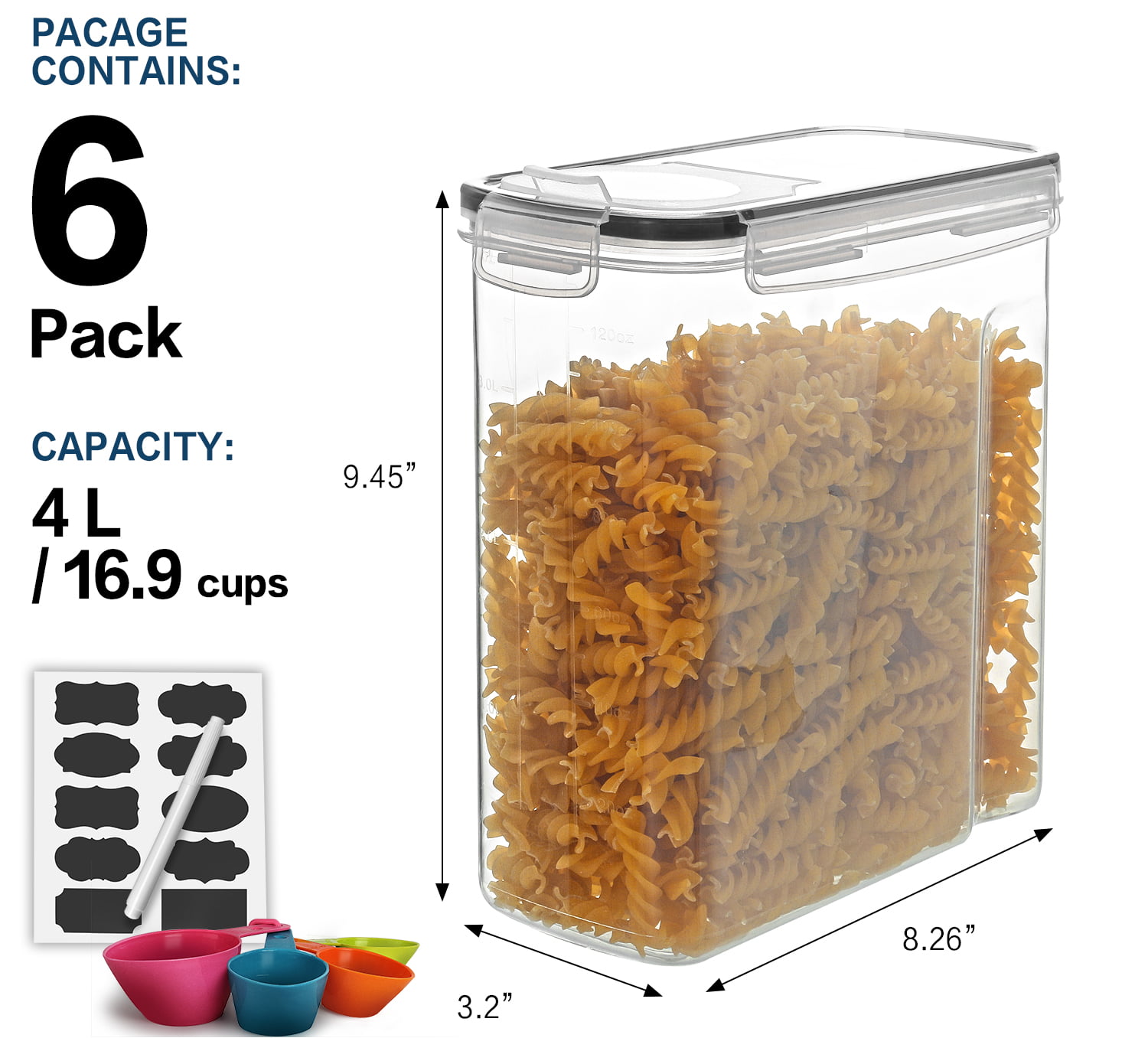 1790 Gallon Cereal Container 2 Pack - Free Label Kit, 4 Sided-Locking Lid,  Watertight, Airtight, Space