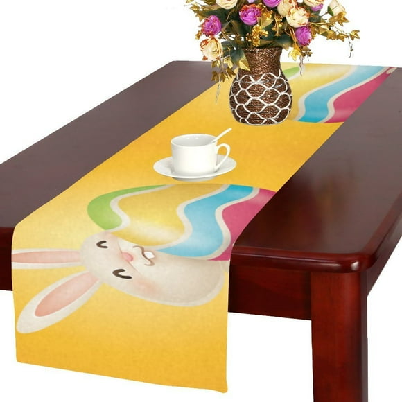 MYPOP Happy Easter Egg Rabbit Kitchen Dining Table Runner 16x72 Inches For Dinner Parties, Events, Decor